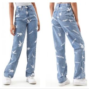 Playboy by Pacsun High Rise Denim Mom Jeans Bunny Print Y2K 90s Light Wash N